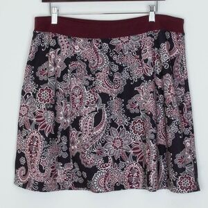 Prana Womens Breathable Paisley Pull On A-Line Skirt Size L Brown Stretch Casual